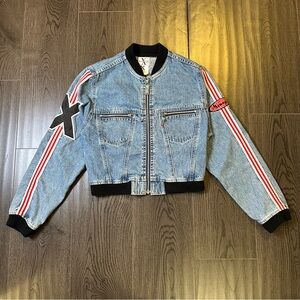 Vintage Y2K Manager X Denim Jacket Moto Racing Style Zip Bomber Coat S Canada